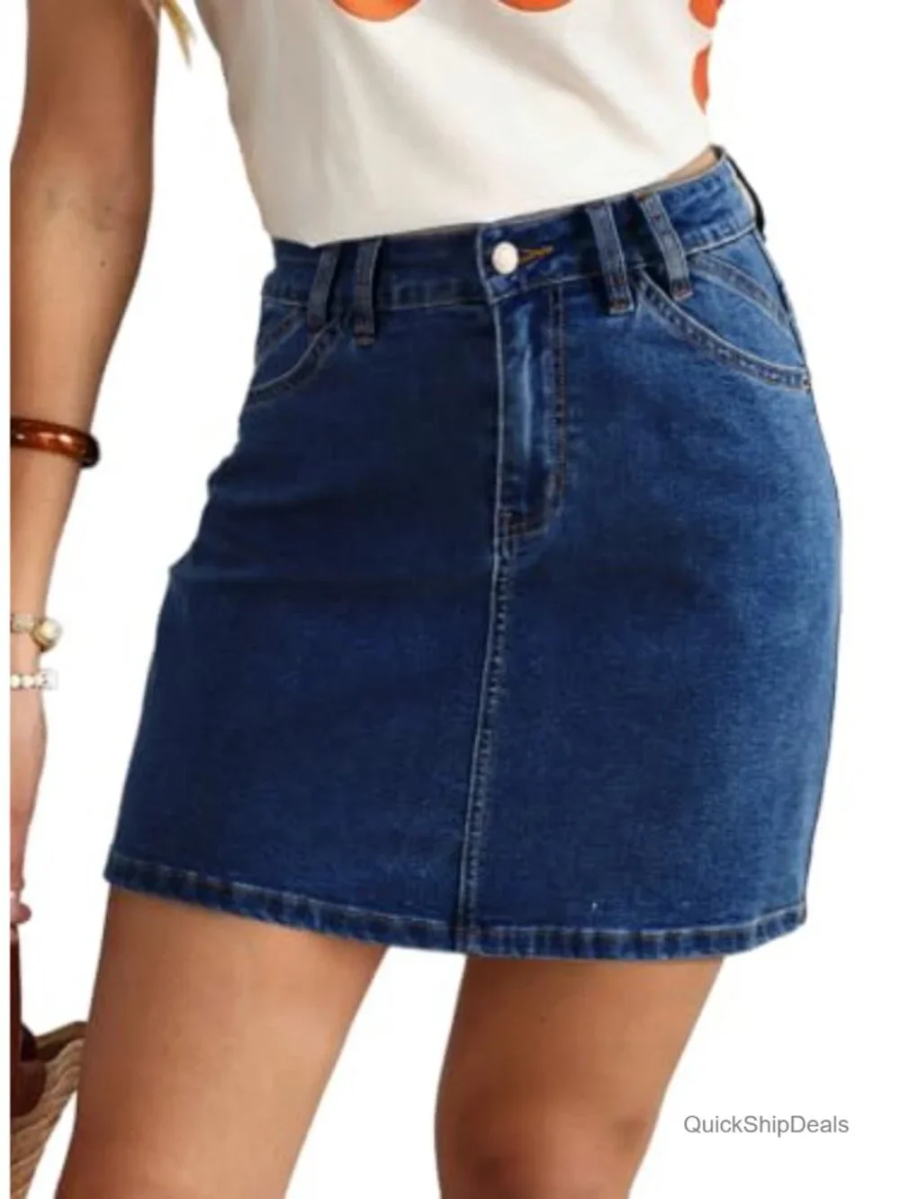 Women's High Waist A-Line Denim Skirt with Pockets Stretchy Lightweight Casual